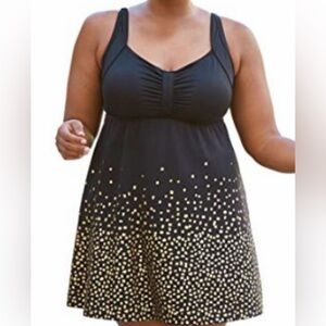 NWT Swimsuits For All Black Gold Dot Retro Swimdress Plus Size 18 One Piece